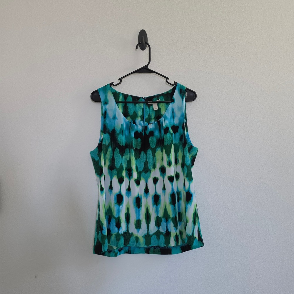 Dana Buchman Womens Teal Green Abstract Ikat Sleeveless Blouse NWT Size L